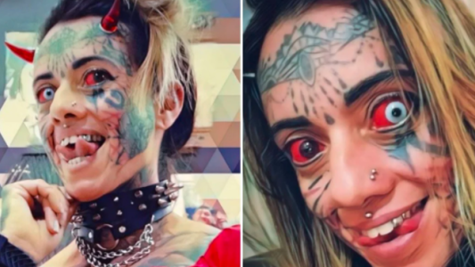 La mujer que quiere parecerse al diablo: tatuada y con cuernos incrustados