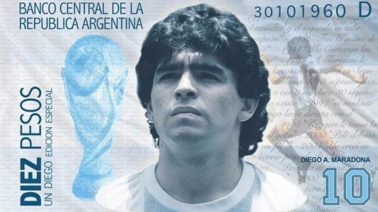 Proponen crear un billete de 10 pesos con la imagen de Diego Maradona
