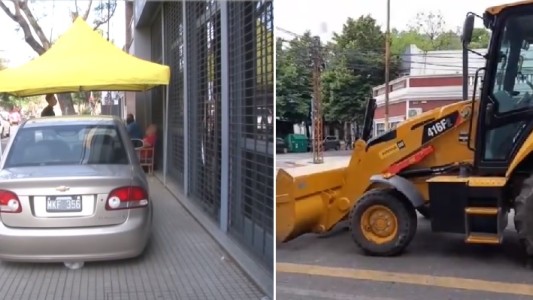 Tras acusar que no le pagan las ruedas robadas, llevó una retroexcavadora a la aseguradora