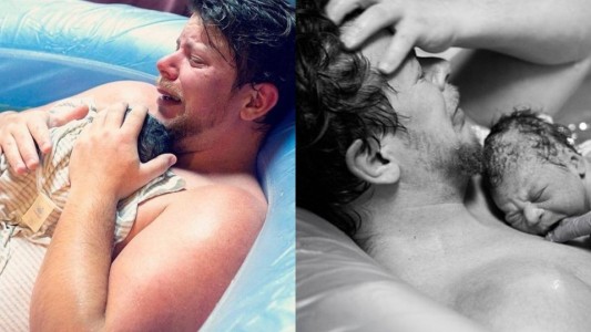 Un hombre trans dio a luz en una pileta: las fotos del parto