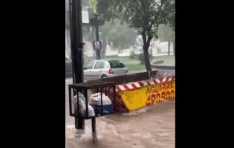 VIDEO: un contenedor arrastrado por la corriente en Carlos Paz