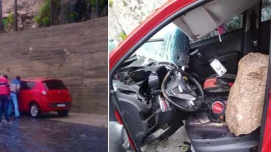 Tucumán: le cayó una piedra gigante en el auto y se salvó de milagro