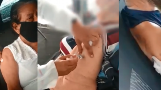 Video escándalo: el momento en que una mujer de 94 es engañada y la vacunan con una jeringa vacía