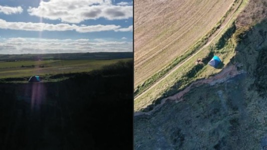 A centímetros de un acantilado de 85 metros: peligroso acampe de una familia