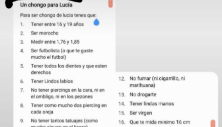 "Ser virgen, tener auto, ser un poco tóxico": la insólita lista de requisitos de Lucía, una adolescente que busca novio