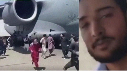 Un afgano se graba aferrado a un avión militar momentos antes de caer a tierra