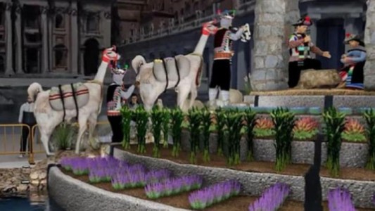 Un pesebre andino con llamas y quinoa adorna la plaza de San Pedro en el Vaticano