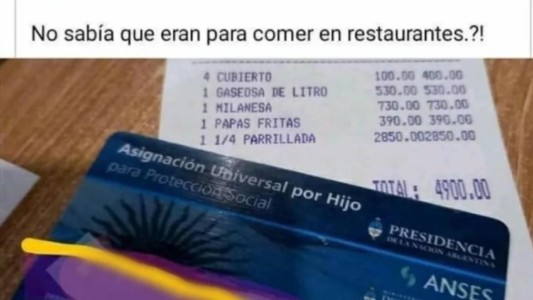 "No sabía que eran para comer en restaurante": escrachó a familia que pagó con tarjeta de AUH