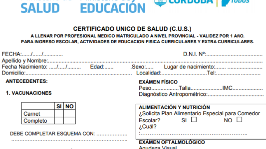 Cronograma de Certificado Único de Salud