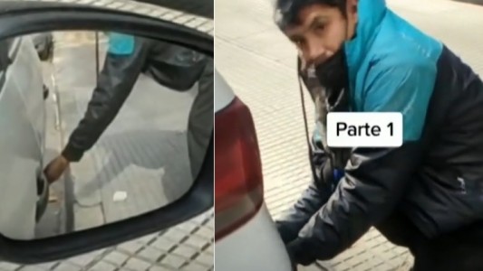 "¿Te ayudo?": estaba sentado en el auto y grabó cómo intentaban robarle la taza de la rueda