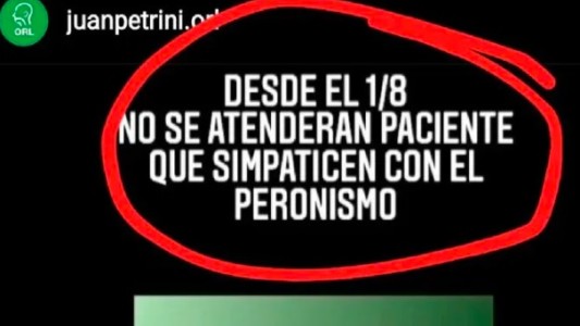 Un médico de Bahía Blanca avisó que desde agosto no atenderá más a "pacientes peronistas"