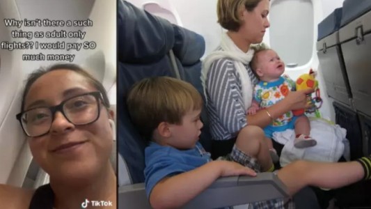 Debate en TikTok: se quejó de los niños en aviones y pide vuelos para adultos