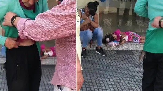 Video: estaba en la fila de un banco y se le metió una rata en la ropa