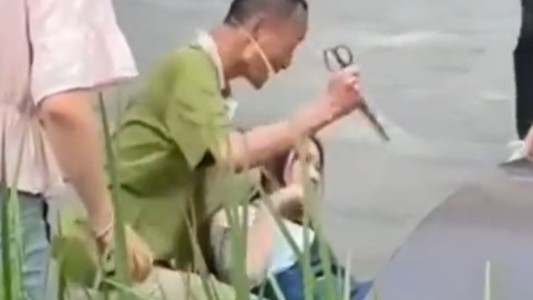 Dramático rescate: un hombre tomó de rehén a una chica y lo tumbaron de un palazo en la cabeza