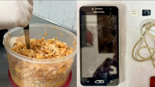 Quisieron entrar a la carcel un celular y el cargador ocultos en un tupper con fideos