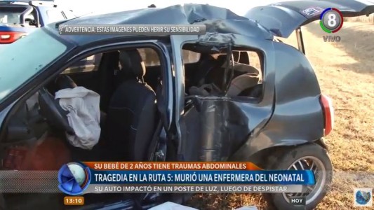 Tragedia en la ruta 5: Murió una mujer tras chocar contra un poste, su hijo está grave