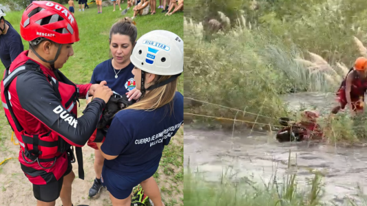 Rescataron a un perro que quedó atrapado en el cauce del río San Antonio