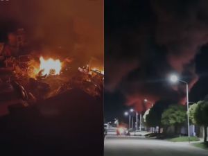 Voraz incendio destruye depósito de camiones en Río Segundo, los bomberos hicieron que no se propague