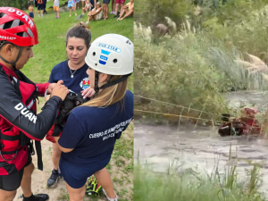 Rescataron a un perro que quedó atrapado en el cauce del río San Antonio